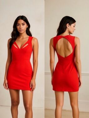 Nicole Miller Coral Cutout Bodycon Dress Open Back V Neck Size 0